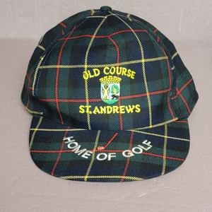ST. ANDREWS OLD COURSE OS VELCROBACK RED, BLACK& GREEN PLAID HAT.